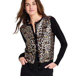 JM Collection Leopard Sequin Party Cardigan Sweater Rayon Blend  Size PL